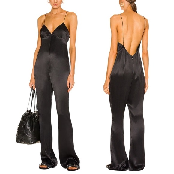 WEEKEND STORIES x REVOLVE Kyla Black Satin Jumpsuit - Picture 1 of 10